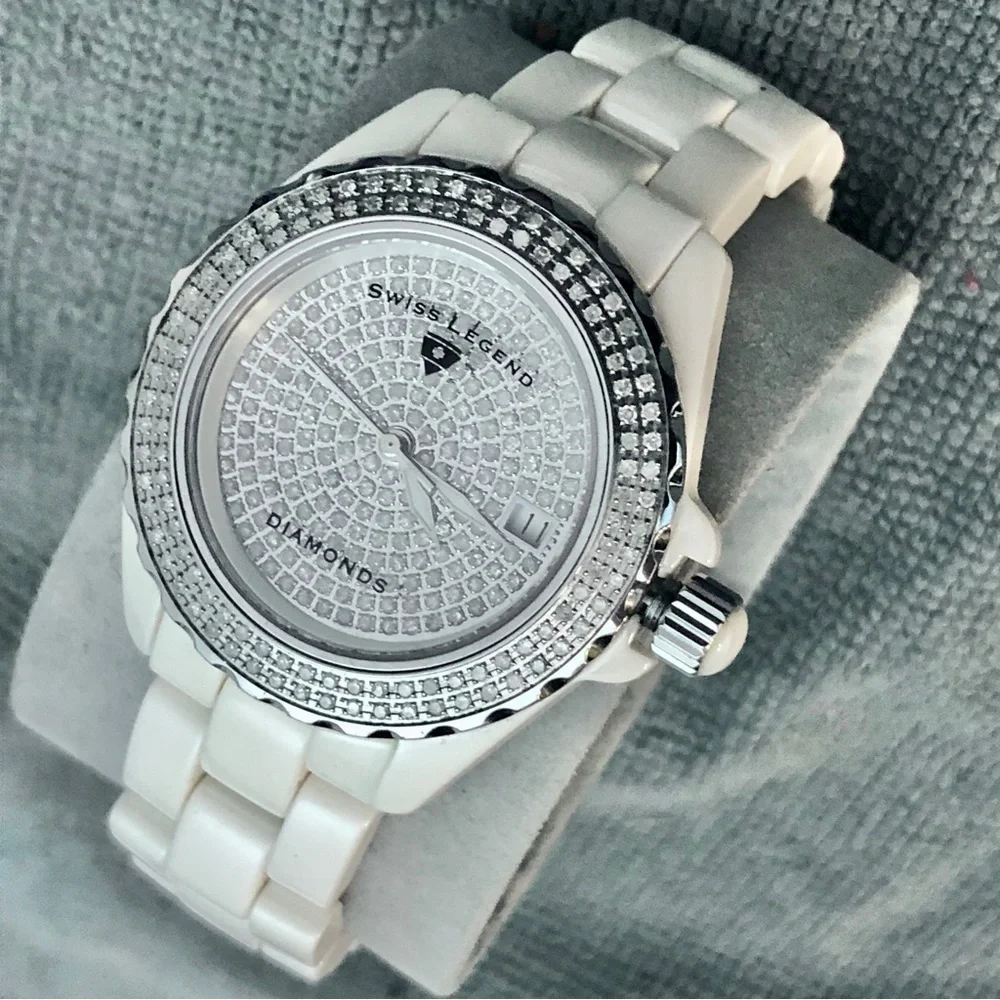 Swiss Legend Diamond Watch Diamonds Ceramic Karamica Date Large Stainles…